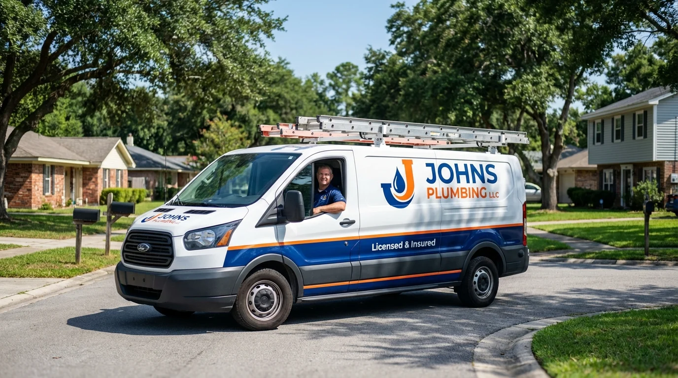 Johns Plumbing LLC service van in Breaux Bridge, LA