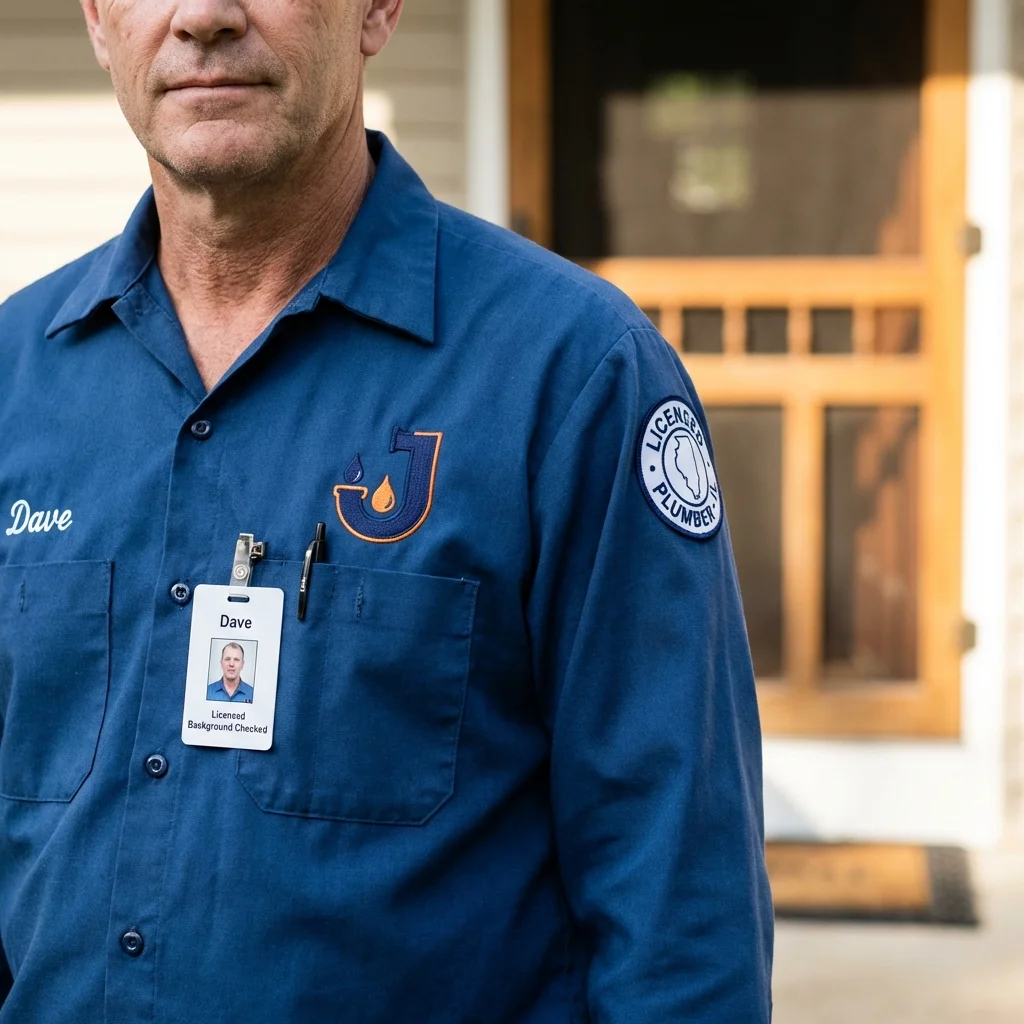 Licensed plumber showing ID badge in Breaux Bridge, LA