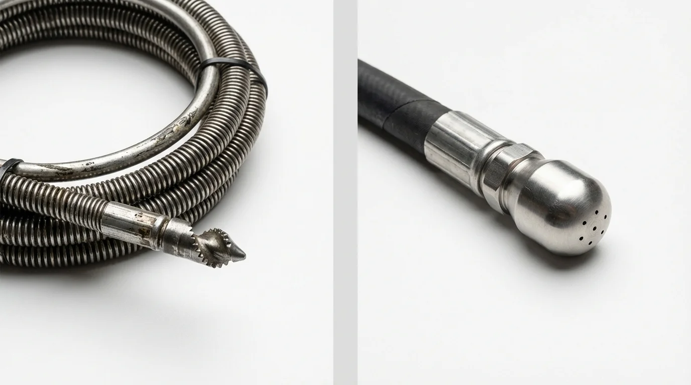Drain snake cable and hydro jetting nozzle used for drain cleaning in Breaux Bridge, LA