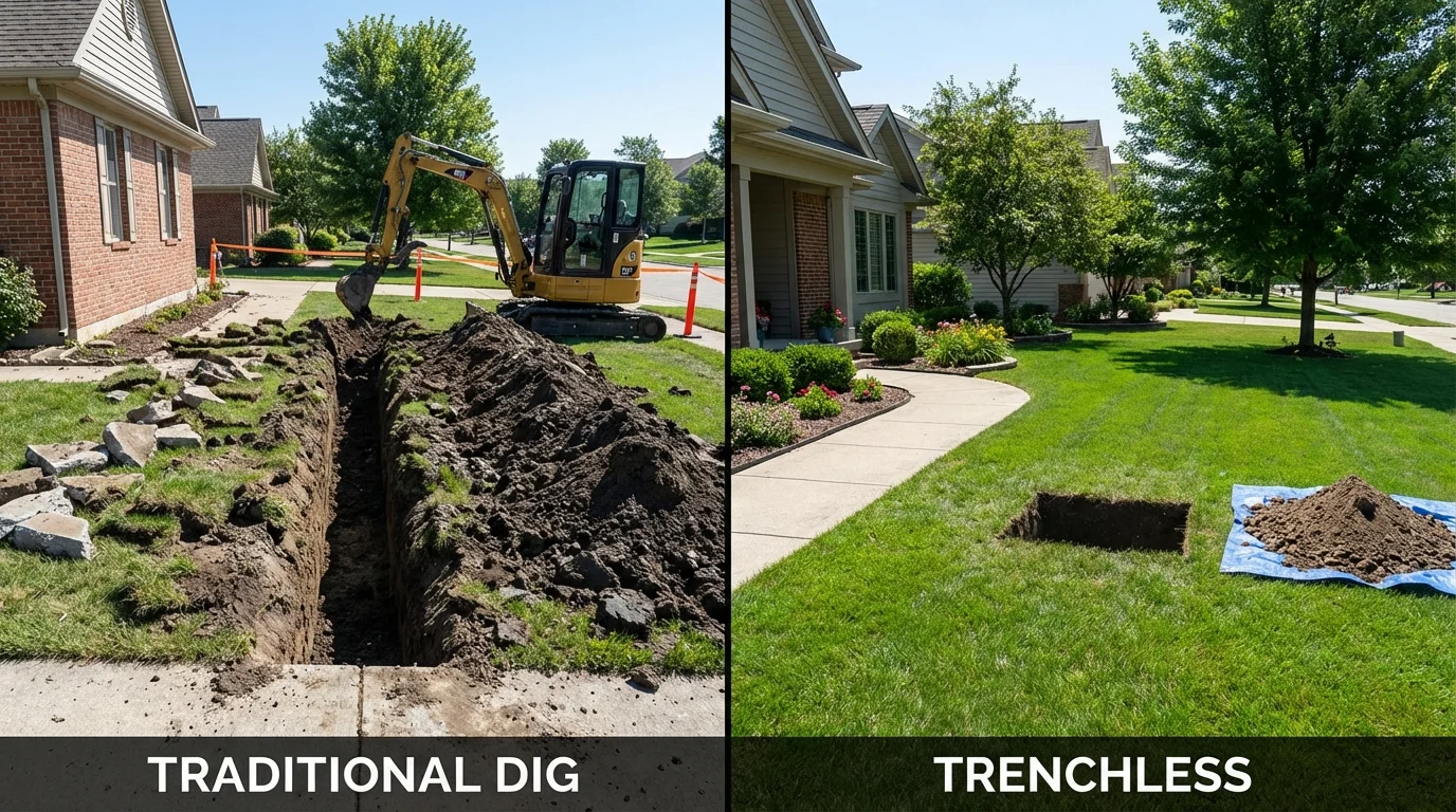 Trenchless sewer repair with minimal yard damage versus traditional excavation in Breaux Bridge, LA